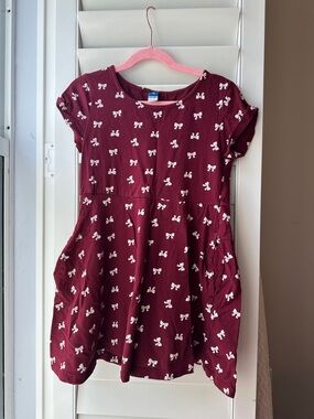 Old Navy Maroon Dress with White Bow Print - Girls